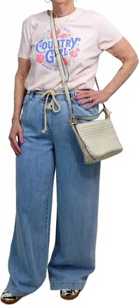 Democracy Pleated Rope Belt Wide Leg Jeans In Denim