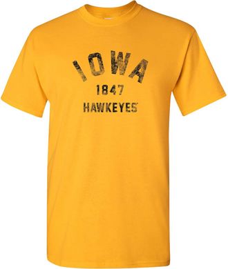 UGP Campus Apparel NCAA Vintage Year Arch, Team Color T Shirt, College, University, Iowa Hawkeyes Gold, XL