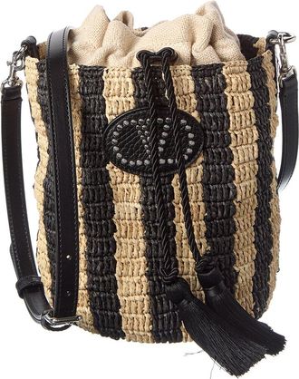 Valentino Vlogo Signature Small Raffia Bucket Bag