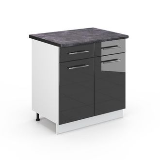 Vicco Mueble Bajo De Cocina Fame-line, Antracita Alto Brillo, 80 Cm, Et Antracita