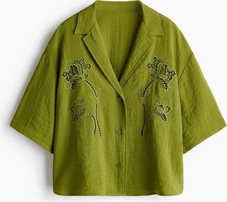 H&M Bluse mit Broderie Anglaise - Gr&uuml;n