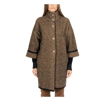 Liu Jo Jassen, Dames, Bruin, S, Wol, Gebreide Melange Jas met Gouden Knopen