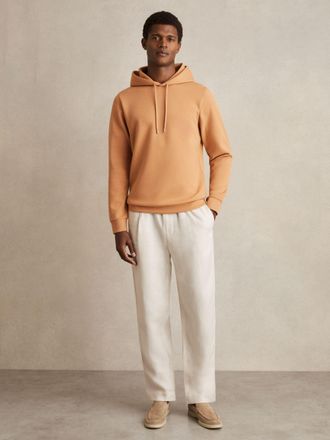 Reiss Light Camel Brown Interlock Jersey Drawstring Hoodie, XL