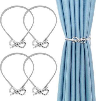 No Brand Juego De 4 Soportes Para Cortinas Con Lazo Plateado, Correas Decorativas Para Cortinas, Ideales Para La Decoraci&oacute;n De La Sala De Estar, La Oficina Y E