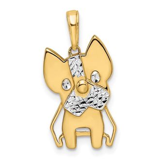 Diamond2Deal 14k Yellow Gold and White Rhodium Diamond-cut Scottie Dog Pendant
