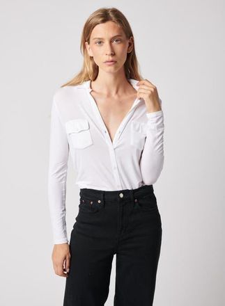 Majestic Filatures Soft Touch Long Sleeve Pocket Shirt in Blanc at Nordstrom, Size 4
