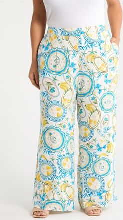 Sugarlips Harvest Island Elena Wide Leg Pants in White-Blue-Yellow at Nordstrom, Size 2 X