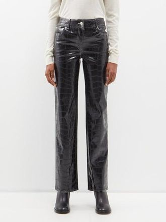 Stand Studio Sandy Crocodile-effect Faux-leather Trousers - Womens - Black
