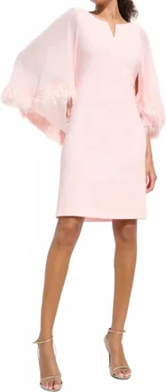 Joseph Ribkoff Chiffon Cape Sleeves A-Line Dress In Petal Pink