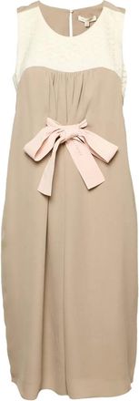 Paule Ka bow-detail lace-panel dress - Neutrals