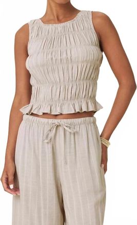 Splendid Bianca Sleeveless Smocked Tank In Light Fawn/white