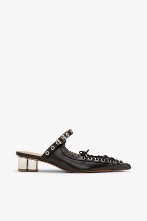 Ganni Lace-Up Mules in Black Oleatex - Size 36