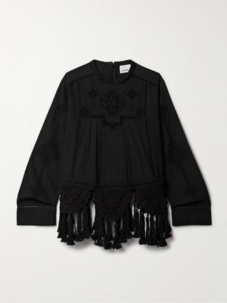 Isabel Marant Maglia In Cotone Con Pinces E Finiture Crochet E Macramè Severine - Nero