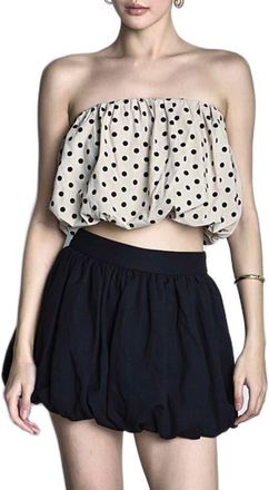 endless rose Polka Dot Strapless Bubble Top in Taupe/Black at Nordstrom, Size X-Small