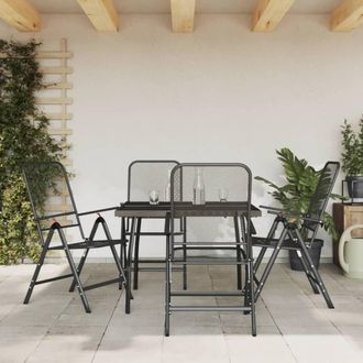 Berkfield Home 5 Piece Garden Dining Set Anthracite Metal Mesh in Black