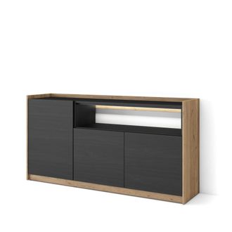 Skraut Home Aparador efecto madera negro y roble 156x37x80cm con led