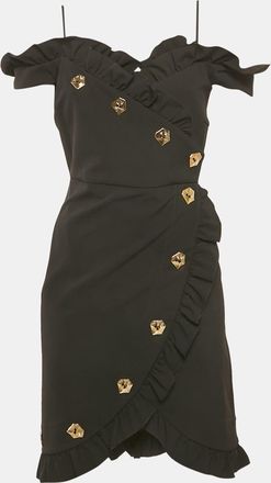 Violante Nessi Black Crepe Ruffled Wrap Style Mini Dress