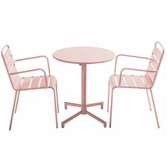 Oviala Conjunto de mesa de jard&iacute;n y 2 sillones en metal rosa empolvado