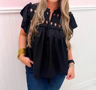 Dear John Denim Kezia Knotted Embroidery Top In Black