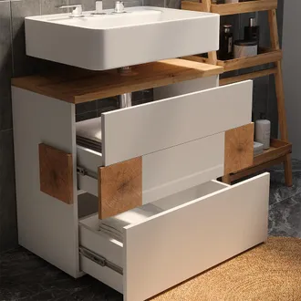Vicco Mobile Sottolavabo Per Bagno Eden, Bianco, 70 X 64.5 Cm Con 2 Cassetti, Vicco