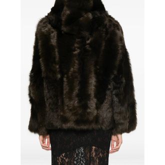 Yves Salomon Lamb Fur Hooded Coat - Brown