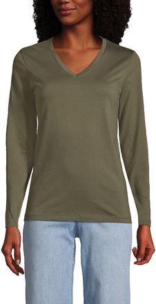 Lands End Supima Cotton Long Sleeve V-Neck T-Shirt in Forest Moss at Nordstrom, Size X-Small
