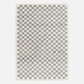 Sweeek Sweeek - Alfombra Interior Shaggy Damero Azul Claro Y Crema, Taylor, 170x120x3 Cm