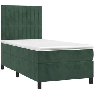 vidaXL Vidaxl - Cama Box Spring Colch&oacute;n Y Led Terciopelo Verde Oscuro 90x200 Cm