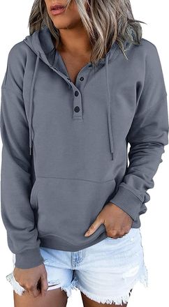 Generic Daily Deals of The Day Sweatshirts for Women UK Oversized Long Casual Down For Womens Pocket Hooded Sweatshirts Pullover Sleeve Button V Under 10 Poun