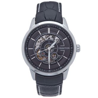 Heritor Davies 44 mm Semi-Skeleton Leather-Band Watch