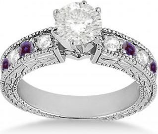 Allurez Antique Diamond & Lab Alexandrite Engagement Ring 14k White Gold (0.75ct)