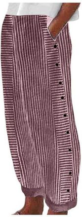 Generic Women Cotton Linen Pants Womens Casual Trousers Loose Beach Pants Elastic High Waist Straight Leg Summer Lightweight Comfy Yoga Pant with Pockets (7-W