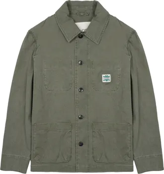 Closed Button-Up Green Cotton Sports Jacket with Structured Collar