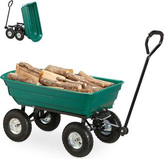 Relaxdays Carro Jard&iacute;n Con Cubeta Basculante, Hasta 200kg, Carrito Mano Acero, Pl&aacute;stico, Goma, 50,5x52,5x115,5cm, Verde - Relaxdays