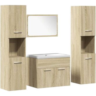 vidaXL Juego De Muebles De Ba&ntilde;o 5 Pzas Madera Ingenier&iacute;a Roble Sonoma Vidaxl