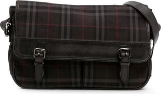 Burberry Pre-owned Cross Body Bags, female, Black, Size: ONE SIZE Pre-owned Woven Checked Messenger Bag with Adjustable Shoulder Strap