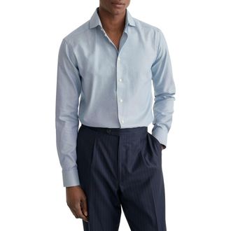 Eton Slim Fit Semisolid Blue Cotton Dobby Dress Shirt in Dark Blue at Nordstrom, Size 14.5