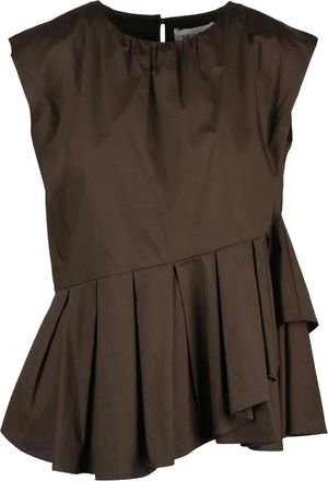Meimeij Brown Asymmetrical Peplum Cotton Blouse