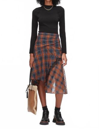 3.1 Phillip Lim Draped Midi Skirt With Organza Combo In Dusk Multi