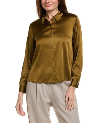 Eileen Fisher Eileen Fisher Petite Charmeuse Classic Collar Silk-Blend Shirt