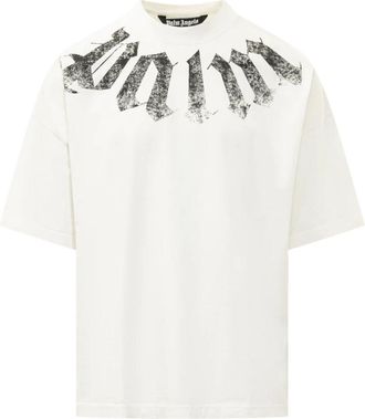 Palm Angels Big Neck Logo Tee - Heren - T-shirts - Beige - M - Katoen - Tops