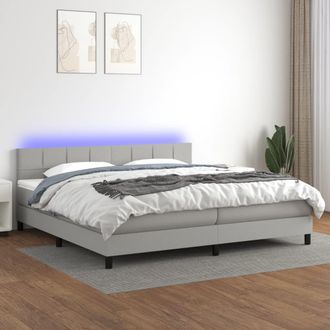 vidaXL Vidaxl - Cama Box Spring Con Colch&oacute;n Tela Y Led Gris Claro 200x200 Cm