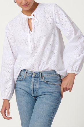 Shoshanna Classic Cotton Eylet Ollie Top in Optic at Nordstrom, Size X-Large