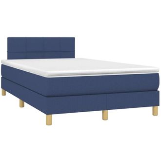 vidaXL Cama Box Spring Con Colch&oacute;n Y Luces Led Tela Azul 120x190 Cm Vidaxl