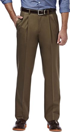 Haggar Mens Premium No Iron Khaki Classic Fit Pleat Front Casual Pant (Regular and Big & Tall Sizes), Toast, 42W x 32L