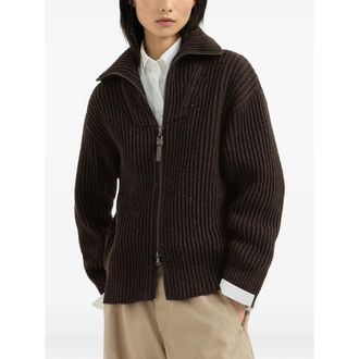 Brunello Cucinelli Sequin-Embellished Ribbed Knit Cardigan - Brown