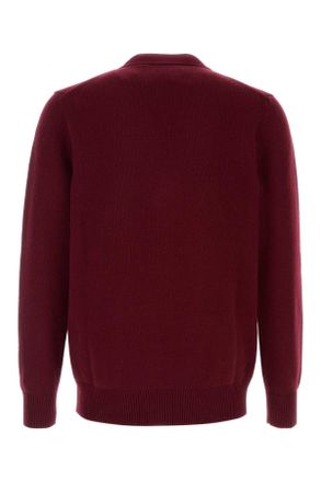 Gucci Mens Burgundy Wool Blend Cardigan Bordeauxwhitemc Mix Cashmere Maglieria Sweater