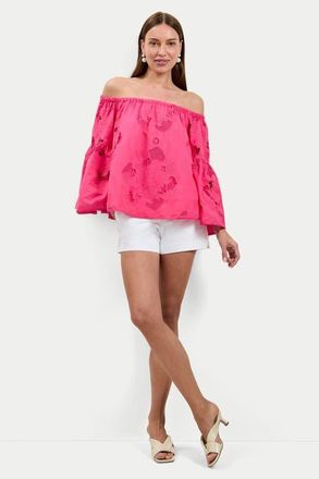 Trina Turk Perry Off-Shoulder Eyelet Cotton Top in Magenta Milano at Nordstrom, Size X-Large