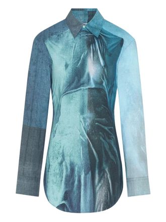 Jean Paul Gaultier The Water printed buttoned shirt - women - Cotton/Lycra - 38 - Blue