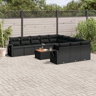 vidaXL Set De Sof&aacute;s De Jard&iacute;n 12 Piezas Cojines Rat&aacute;n Sint&eacute;tico Negro Vidaxl